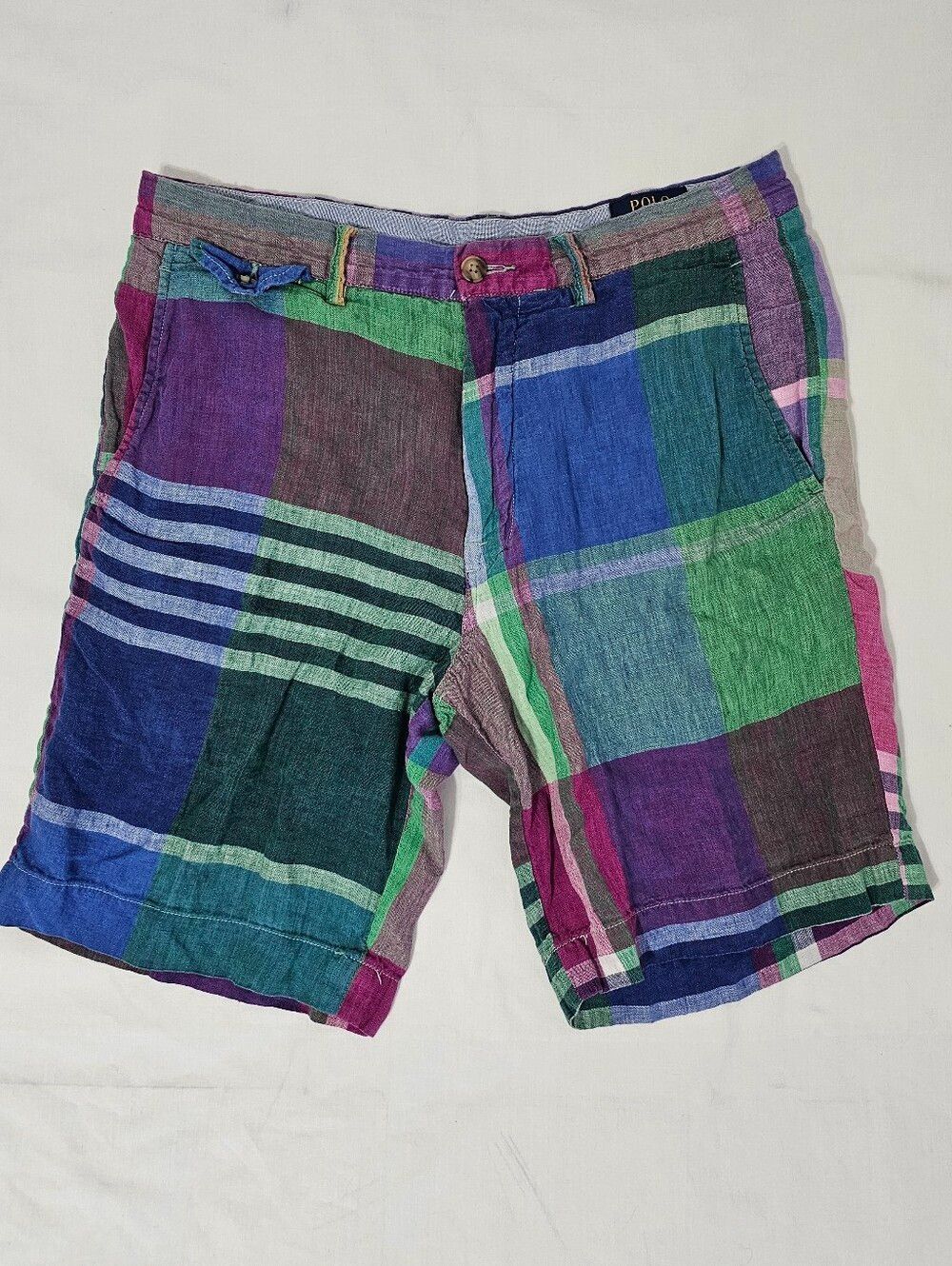 Polo Ralph Lauren Classic Fit 9" Linen Madras Plaid Shorts Men's Size 31 Colorfu